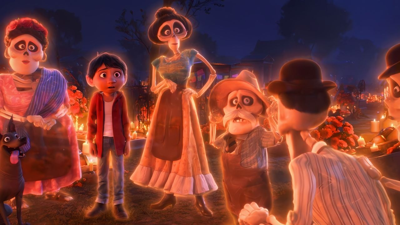 Miguel and his family in an emotional scene from Coco